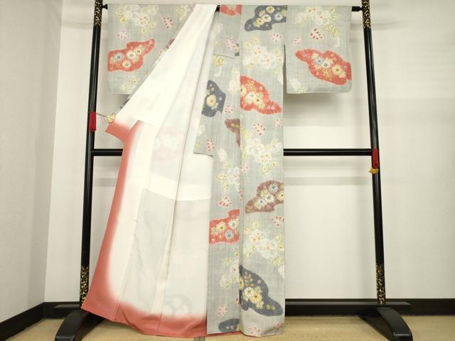 平和屋着物○上質な小紋 紬地 辻が花 舞花文 正絹 逸品 AAAY9872ck