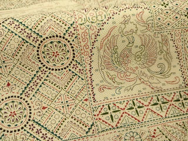 平和屋着物□上質な小紋 紬地 色紙重ね鳳凰花文 麒麟 正絹