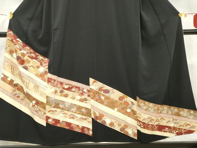 B06週末限定価格！☆未使用保管品☆ 吉祥花文 金彩 豪華 黒留袖6点セット 平和屋着物□豪華黒留袖 刺繍 吉祥花文 金彩 正絹 逸品 AAAY9259cs