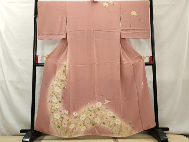 平和屋着物▼東京友禅　菅有鬼一　訪問着　手描き　枝花文　暈し染め　金彩　正絹　逸品　AAAY9381cs