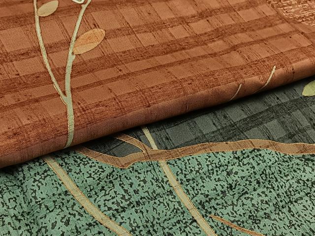 平和屋着物▽訪問着 単衣 紬地 流水枝葉文 暈し染め