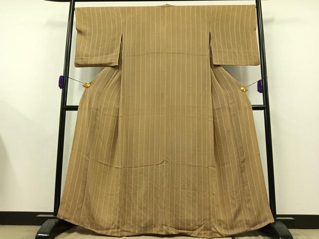 平和屋着物▽上質な小紋　単衣　縞　鬼しぼ縮緬　正絹　逸品　AAAY9421jh