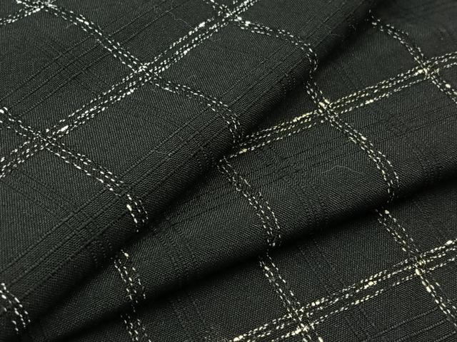 平和屋着物▽上質な紬　単衣　格子　黒地　正絹　逸品　AAAY9424jh