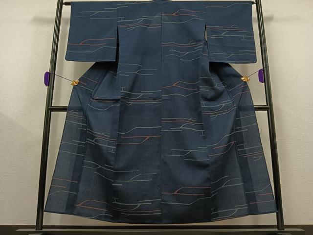 平和屋着物▽本塩沢 単衣 幾何学文様 正絹 逸品 AAAY9428jh