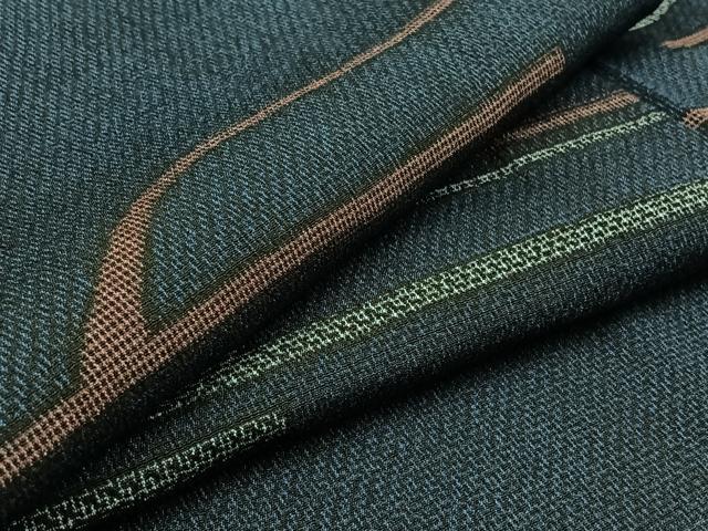 平和屋着物▽本塩沢　単衣　幾何学文様　正絹　逸品　AAAY9428jh