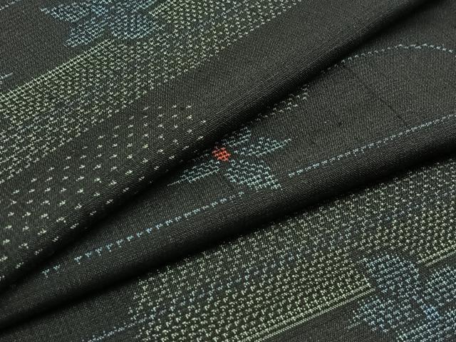 平和屋着物▽上質な紬　単衣　横段文　正絹　逸品　AAAY9439jh