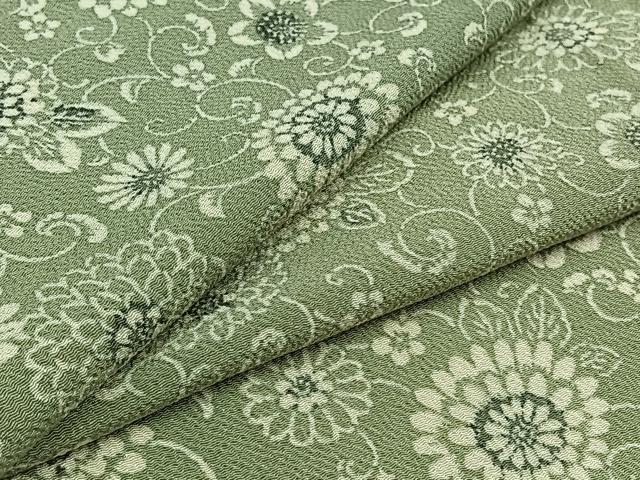 平和屋着物▽上質な小紋　単衣　型染め　更紗花文　鬼しぼ縮緬　正絹　逸品　AAAY9440jh