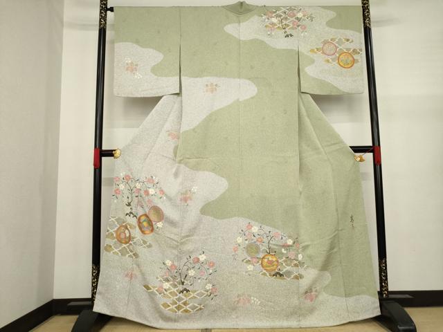 平和屋着物●京友禅の第一人者　松井青々　訪問着　吉祥花蝶丸文　金彩　正絹　逸品　AAAY9765ck