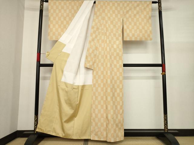 平和屋着物○上質な紬 市松文 東武百貨店扱い 正絹 逸品 AAAY9769ck