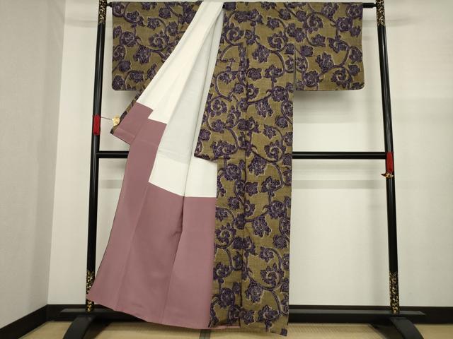 平和屋着物●上質な紬　花唐草文　正絹　逸品　未使用　AAAY9795ck 平和屋着物○上質な紬 花唐草文 正絹 逸品 未使用 AAAY9795ck