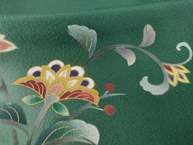 平和屋着物○訪問着 更紗花文 正絹 逸品 AAAY9796ck 付け下げ