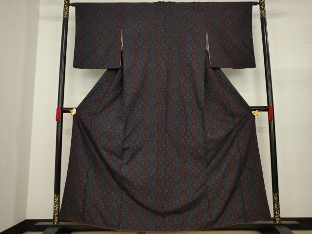 平和屋着物▽上質な小紋 単衣 幾何学文様 銀彩 正絹 逸品