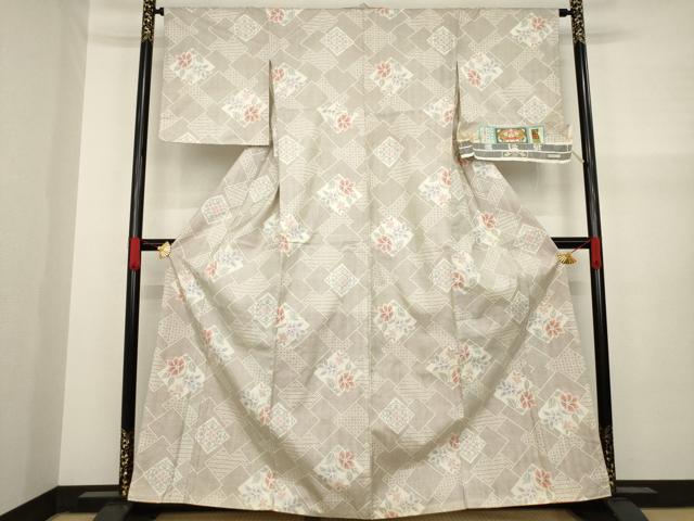 平和屋着物▽本場大島紬 単衣 幾何学文様 正絹 逸品 AABC3743fy