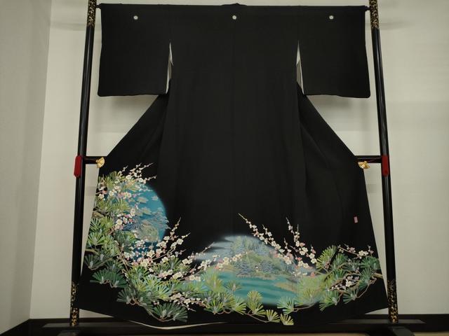 平和屋着物●十日町友禅作家　阿部佳雪　黒留袖　風景花文　暈し染め　正絹　逸品　AAAY9821ck