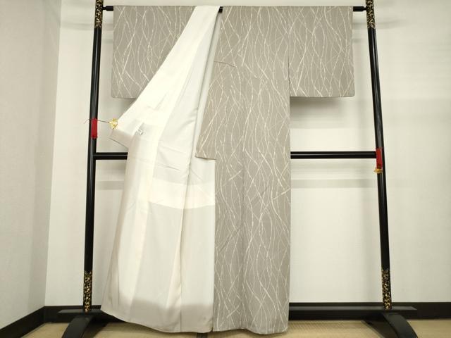 平和屋着物▽上質な小紋　単衣　よろけ縞　正絹　逸品　BAAT1141hv 平和屋着物○上質な小紋 よろけ縞 正絹 逸品 AAAY9836ck