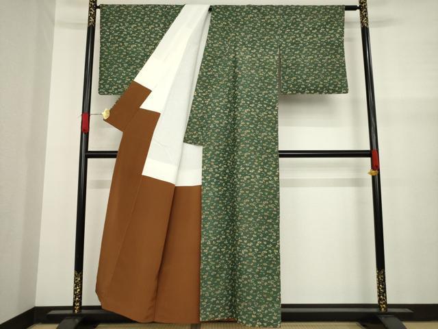 平和屋着物□上質な小紋 紬地 型染め 花蝶文 正絹 逸品