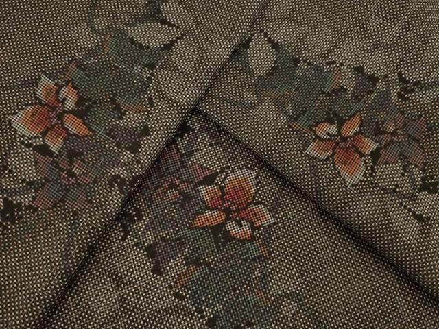 平和屋着物●本場大島紬　一元7マルキ　草花文　正絹　逸品　AAAY9866ck