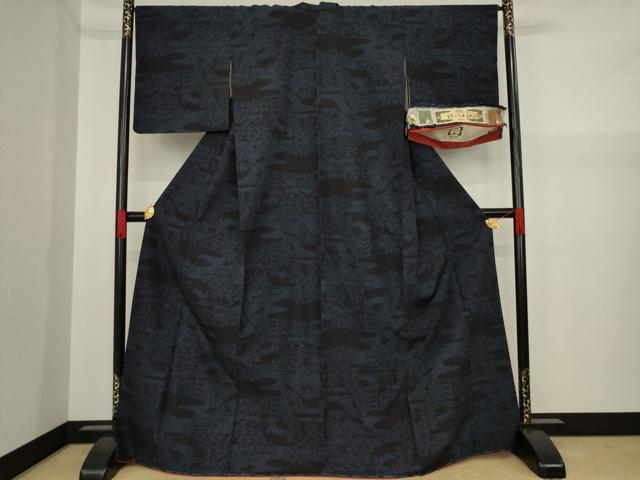 平和屋着物●本場結城玉紬　80亀甲　御所車花文　証紙付き　ロング丈　正絹　逸品　未使用　AAAY9876ck 平和屋着物○本場結城玉紬 80亀甲 御所車花文 証紙付き ロング