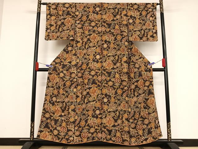 平和屋着物●上質な小紋　更紗花文　正絹　逸品　AAAY9897np