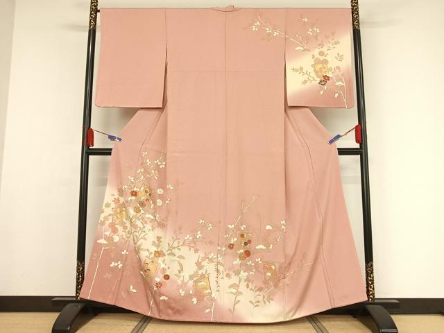 平和屋着物●訪問着　破れ色紙草花文　暈し染め　金彩　正絹　逸品　AAAY9920np