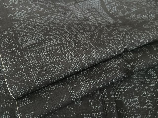 平和屋着物●結城紬　80亀甲　幾何学花文　正絹　逸品　未使用　AAAY9926np