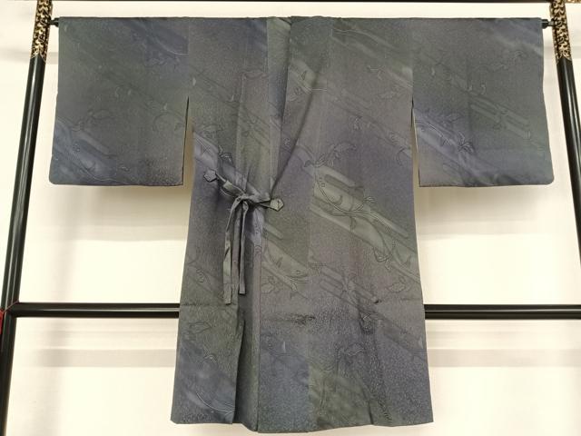平和屋着物●道中着　飛鳥枝葉地紋　暈し染め　ロング丈　正絹　逸品　AAAY9943np