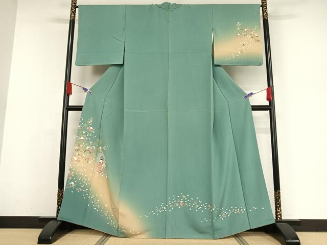 平和屋着物●訪問着　友禅　手描き　童子　番傘　暈し染め　正絹　逸品　AAAY9952np