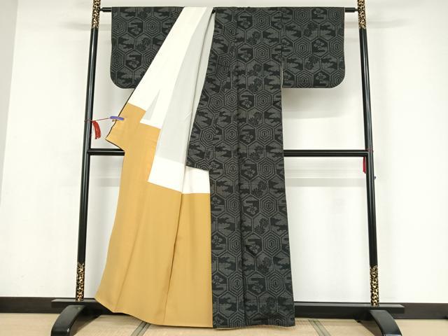 平和屋着物●結城紬　80亀甲　亀甲花文　正絹　逸品　AAAY9953np 平和屋着物○結城紬 80亀甲 亀甲花文 正絹 逸品 AAAY9953np