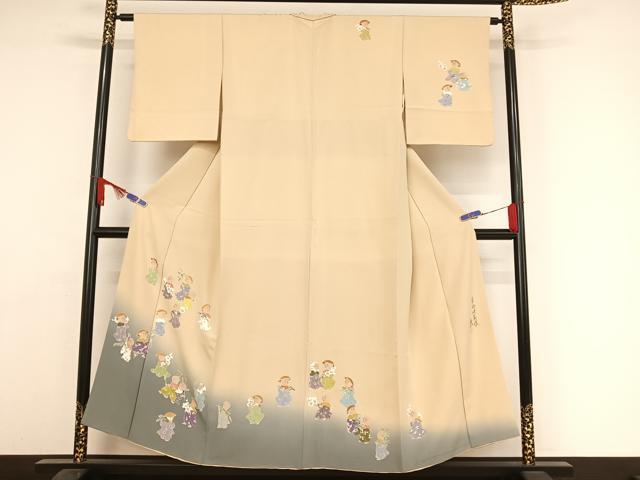 平和屋着物●染色作家　おだに武士　訪問着　手描き　童御地蔵様　松竹梅　暈し染め　正絹　逸品　AAAY9977np