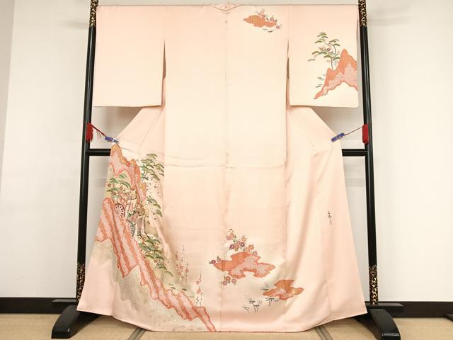 平和屋着物●京友禅の第一人者　松井青々　訪問着　絞り　御所車梅松文　暈し染め　金彩　正絹　逸品　AAAY9978np