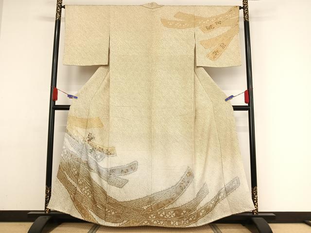 平和屋着物●訪問着　絞り　刺繍　蔓帯草花文　暈し染め　金糸　金彩　正絹　逸品　AAAY9982np