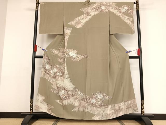 平和屋着物●訪問着　辻が花　絞り　灰汁色　正絹　逸品　AAAY9985np