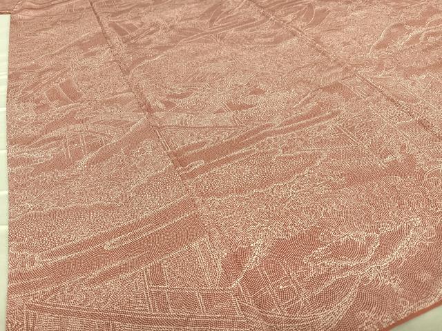 平和屋着物○江戸小紋 渡り橋風景花文 やまと誂製 正絹 逸品