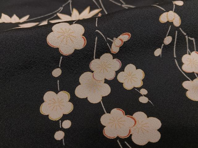 平和屋着物○上質な小紋 笹梅花文 黒地 正絹 逸品 AAAZ0020zg