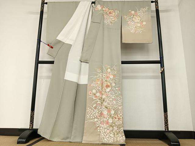 平和屋着物○訪問着 駒刺繍 雪輪重ね草花文 暈し染め 金彩