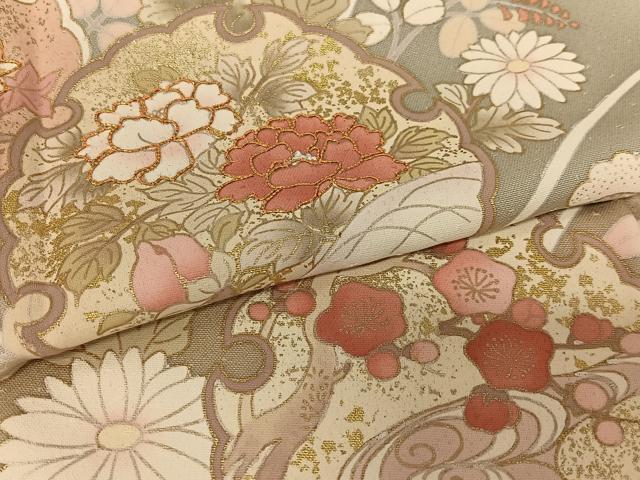 平和屋着物●訪問着　駒刺繍　雪輪重ね草花文　暈し染め　金彩　正絹　逸品　未使用　AAAZ0034zg 平和屋着物○訪問着 駒刺繍 雪輪重ね草花文 暈し染め 金彩