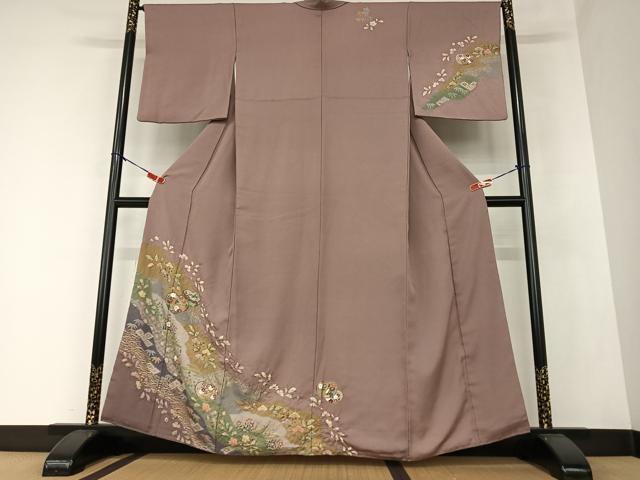 平和屋着物●訪問着　駒刺繍　絞り　道長笠松花文　暈し染め　金彩　正絹　逸品　AAAZ0040zg