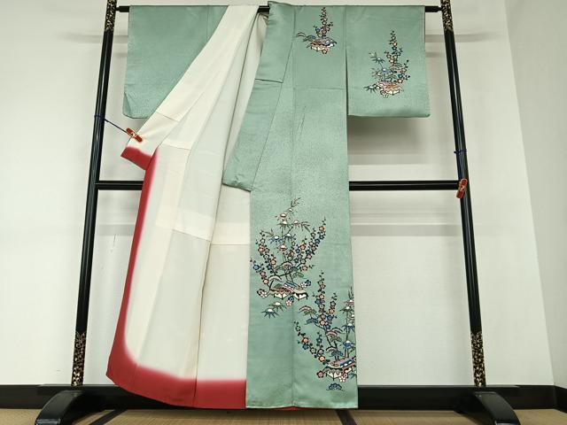 平和屋着物○本場琉球紅型 訪問着 松竹梅風景文 正絹 逸品 AAAZ0057zg