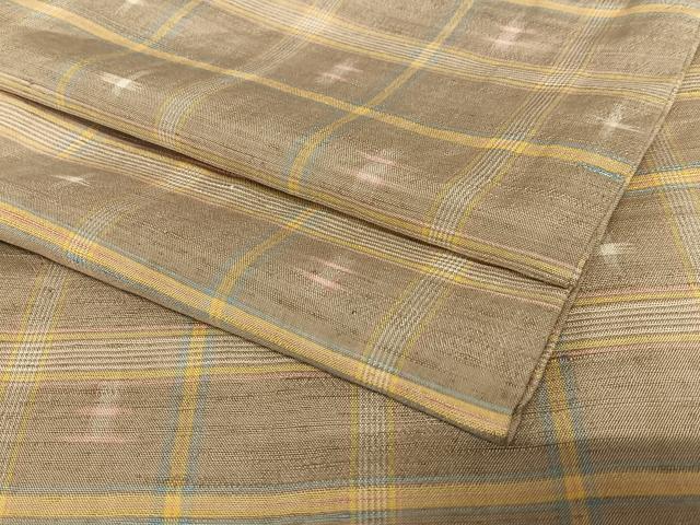 平和屋着物●上質な紬　格子　正絹　逸品　AAAZ0064zg