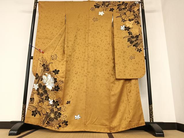 平和屋着物●金彩友禅作家　金彩の魔術師　堀省平　金煌織　振袖　草花文　銀彩　十二単衣風　正絹　逸品　AAAZ0082zg