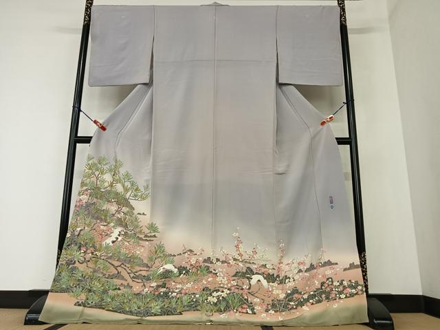 平和屋着物●本加賀友禅作家　百貫華峰　色留袖　飛鶴梅松文　暈し染め　ロング丈　正絹　逸品　AAAZ0095zg