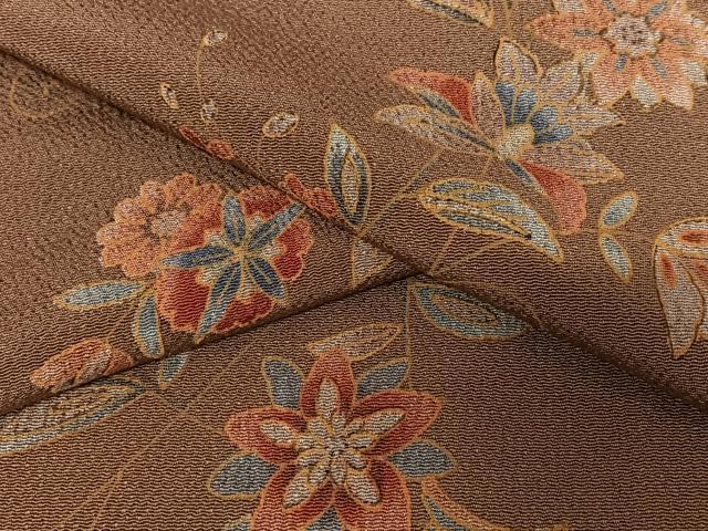 平和屋着物●上質な小紋　更紗花文　鬼しぼ縮緬　正絹　逸品　AAAZ0111zg