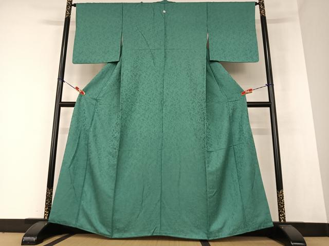 平和屋着物▽上質な色無地 単衣 草花地紋 藍鉄色 正絹