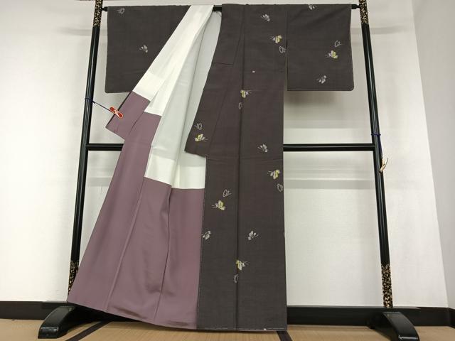 平和屋着物○上質な紬 市松花文 正絹 逸品 CAAW3715vf