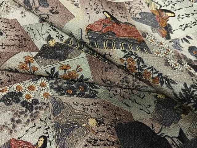平和屋着物●上質な小紋　手描き　百人一首　金彩　鬼しぼ縮緬　正絹　逸品　未使用　AAAZ0132zg