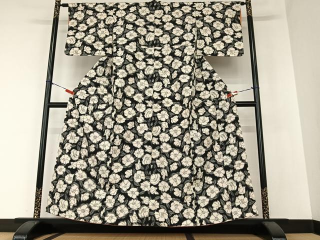 平和屋着物○上質な紬 市松花文 正絹 逸品 CAAW3715vf