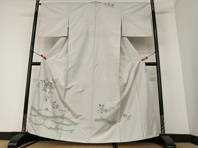 平和屋着物●本場大島紬　訪問着　中国三大刺繍　汕頭刺繍　スワトウ刺繍　更紗花唐草文　正絹　逸品　AAAZ0175zg