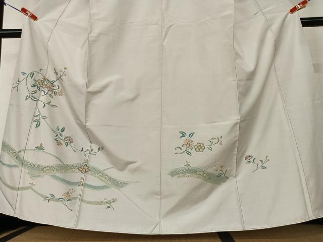 平和屋着物○本場大島紬 訪問着 白大島 作家物 更紗花文 正絹