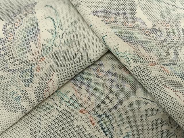 平和屋着物●本場大島紬　白大島　カタス9マルキ　花蝶文　正絹　逸品　AAAZ0176zg