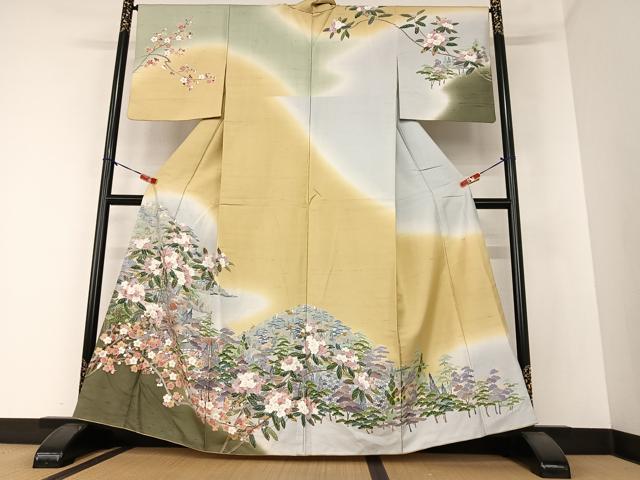極上　訪問着　友禅　風景草花文　暈し染め　正絹　逸品 極上 訪問着 友禅 風景草花文 暈し染め 正絹 逸品 極上 訪問着 友禅